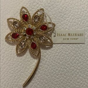 Isaac Mizrahi Red and Gold Petal Brooch